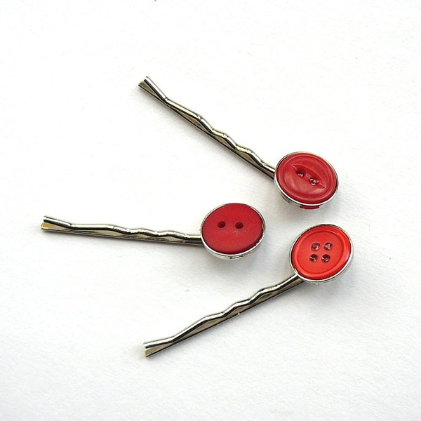 Ready to Ship - Shades of Red Buttons Hairpins Set of 3