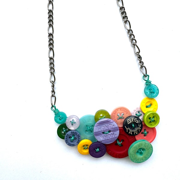 Funky Buttons Multicolor Statement Necklace - Buttons with text