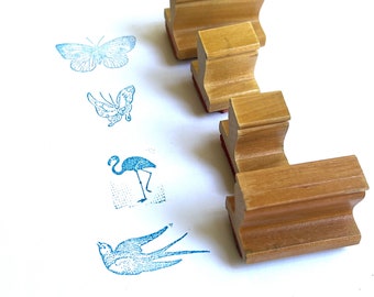 Vintage wood mounted rubber stamp Butterfly, flamingo, or bird