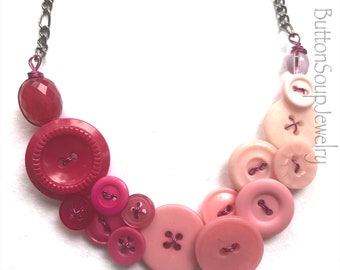 Ombre Pink Vintage Button Fashion Necklace - Shades of Pink