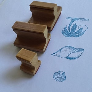 Vintage wood mounted rubber stamp seashell or palm tree image 3