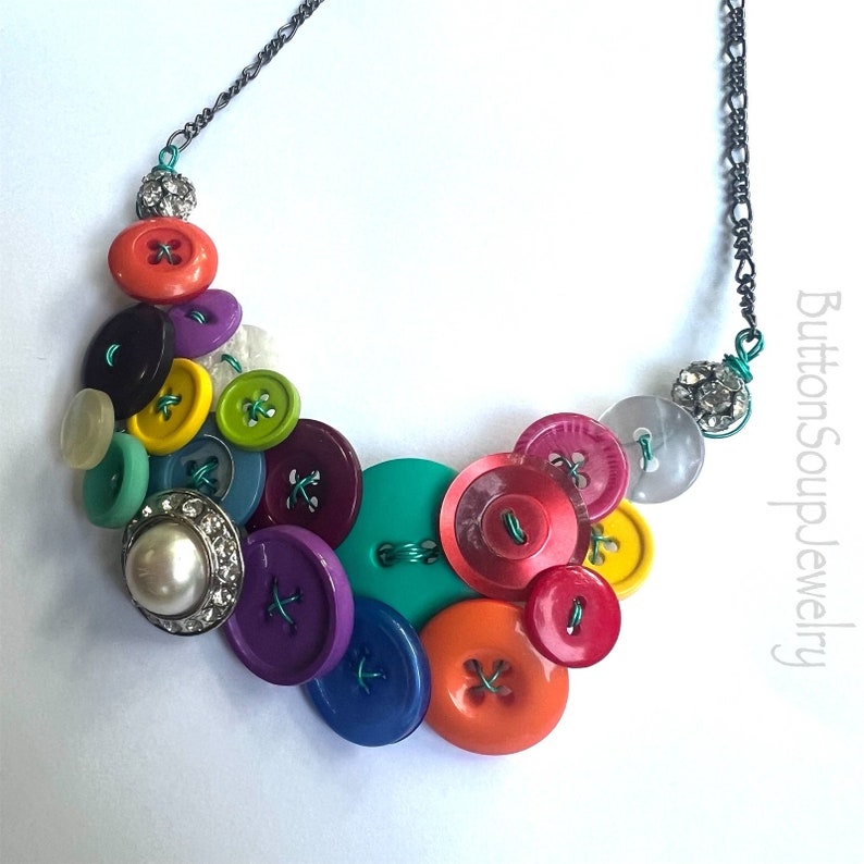 Colorful Sparkle Button Statement Necklace image 4