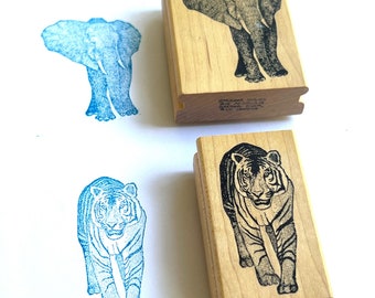 Vintage wood mounted rubber stamp Elephant or Tiger