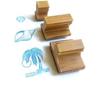 Vintage wood mounted rubber stamp seashell or palm tree image 1