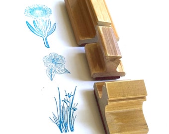 Vintage wood mounted rubber your choice of flower