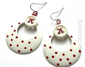 Funky Polkadot Geometric Circles with Buttons Earrings