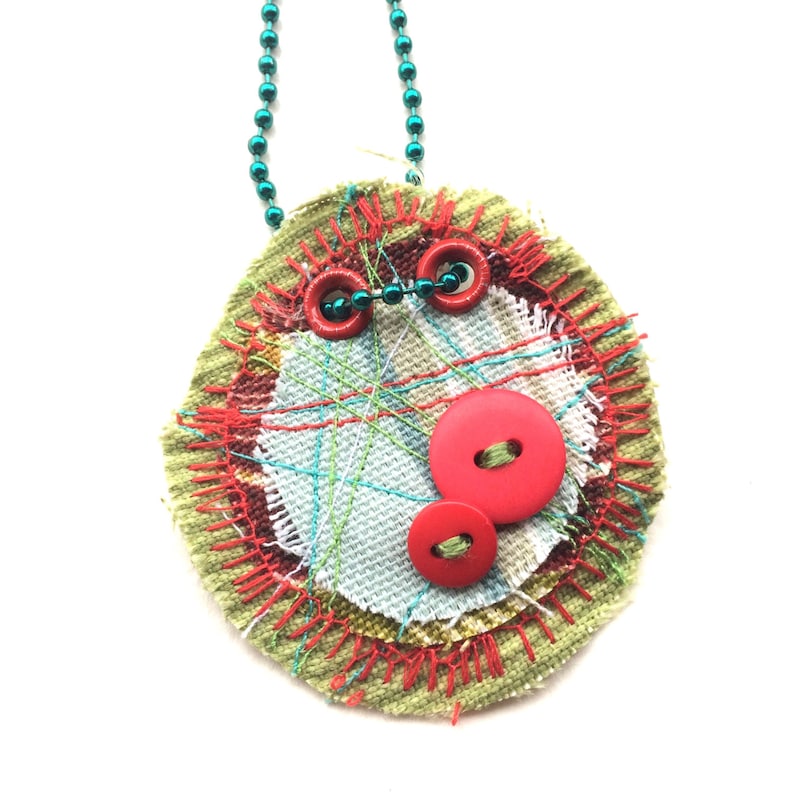 Funky Fabric Pendant Necklace in Red and Green Etsy