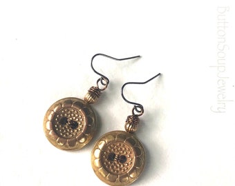 Metal Flower Vintage Button Earrings