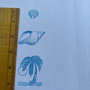Vintage wood mounted rubber stamp seashell or palm tree image 8