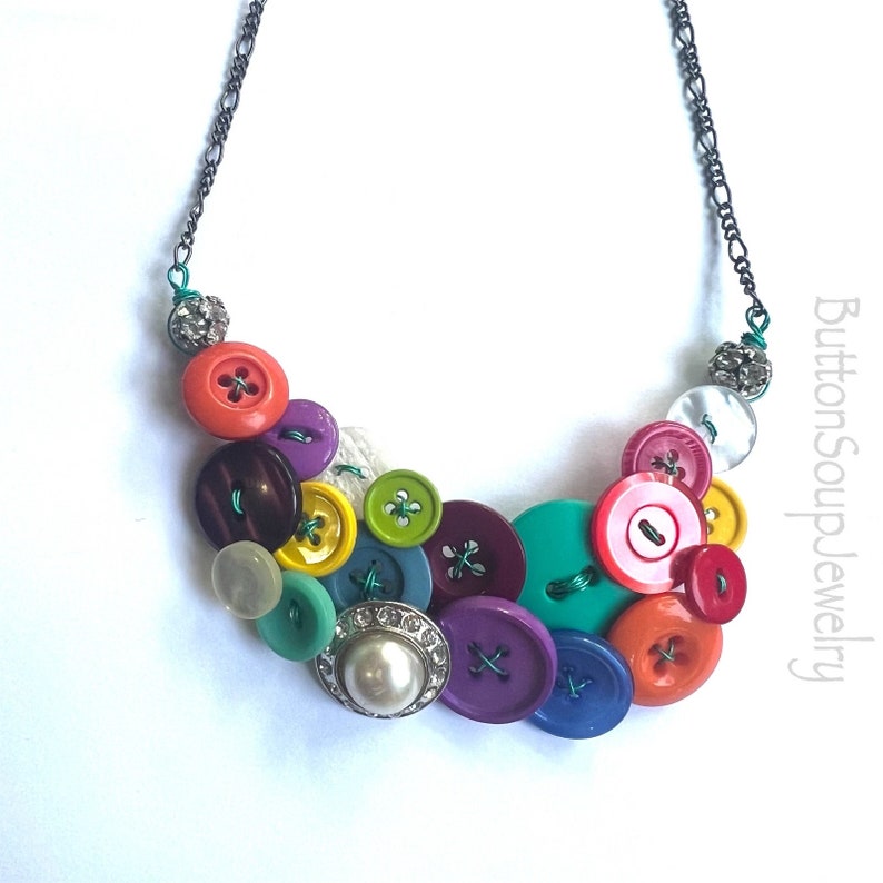 Colorful Sparkle Button Statement Necklace image 5