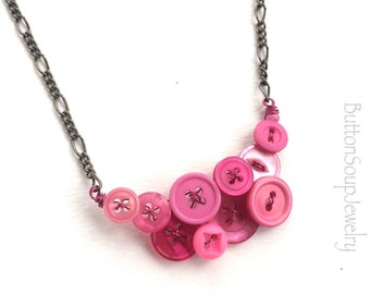 SALE Small Button Necklace in Shades of Pink - Button Jewelry on Sale