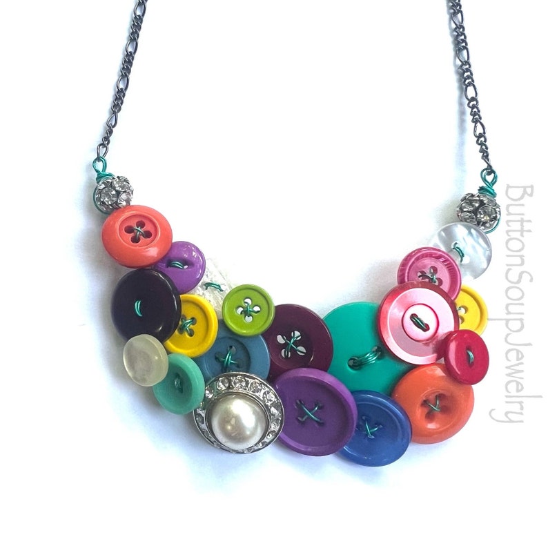 Colorful Sparkle Button Statement Necklace image 6