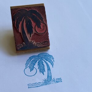 Vintage wood mounted rubber stamp seashell or palm tree palm tree