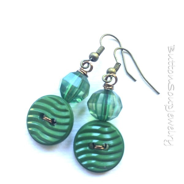 Bright Green Earrings made with Ripple Texture Buttons