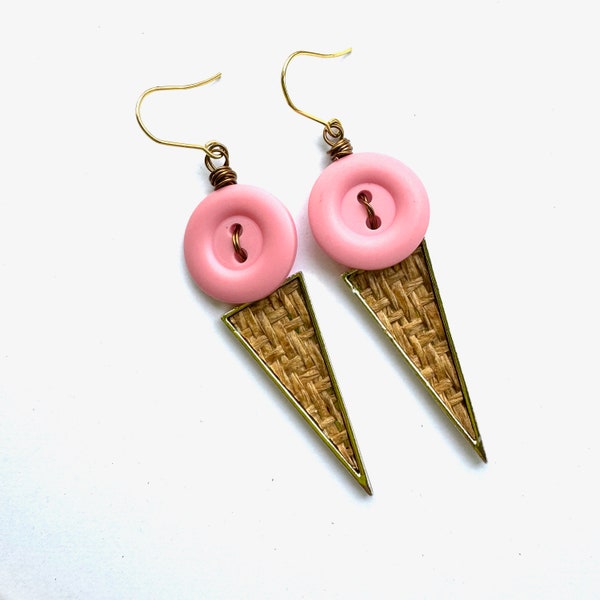 Pink Vintage Button Ice Cream Dangle Earrings