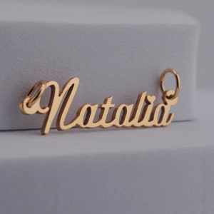 Gold Mini Dainty Handwritten Name Pendant - 10K or 14K Solid Real Gold Personalized Custom Handmade Name Pendant Charm [Nameplate Only]