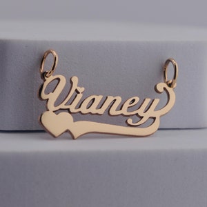 Mini Gold HeartScript Nameplate Pendant - 10K or 14K Solid Real Gold Personalized Custom Handmade Name Pendant Charm [Nameplate Only]