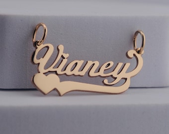 Mini Gold HeartScript Nameplate Pendant - 10K or 14K Solid Real Gold Personalized Custom Handmade Name Pendant Charm [Nameplate Only]