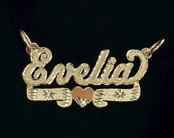Mini Gold Underlined Heart Nameplate - 10K or 14K Solid Real Gold Personalized Custom Handmade Name Pendant Charm [Nameplate Only]
