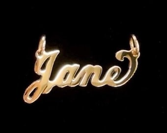 Mini Gold Classic Nameplate Pendant - 10K or 14K Solid Real Gold Personalized Custom Handmade Name Pendant Charm [Nameplate Only]