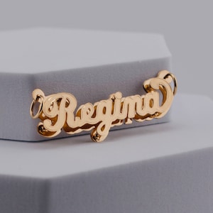 Double Nameplate 3D Gold Lined Classic Nameplate Pendant - Solid Real Gold Personalized Custom Handmade Name Pendant Charm [Nameplate Only]