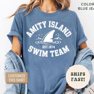 Amity Island Swim Team Shirt, Jaws Shirt, Funny Movie Shirt, Amity Island Movie Shirt, Great White Shark Shirt, Swim Shirt, Beach Shirt
