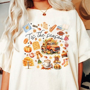 Comfort Colors Fall Shirt, Tis the Season Shirt, Fall Football Shirt, Women&#39;s Fall Shirt, Pumpkin Season, Fall Harvest Shirt, Autumn Doodle