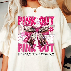 Comfort Colors Football Pink Out Shirt, Breast Cancer Sweatshirt, Breast Cancer Awareness Tee, Game Day Shirt, Football Mom Coquette T-Shirt