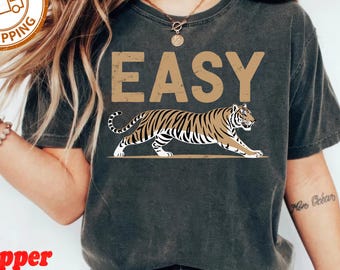 Easy Tiger Comfort Colors® T-Shirt, Vintage Distressed Tiger Shirt, Oversized Retro Tiger Tee, Trendy Grunge Indie Boho Shirt, Graphic Tee