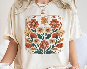 Boho Floral Tshirt Art Nouveau, Boho Wildflowers Tshirt, Boho Flowers Shirt, Mystical Shirt, Floral Nature Shirt, Art Nouveau Art Deco Shirt