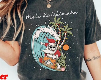 Mele Kalikimaka Hawaii Sweatshirt, Hawaiian Christmas Comfort Colors, Christmas Shirt, Surfing Santa Shirt, Happy New Year, Xmas Gift