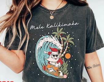 Mele Kalikimaka Hawaii Sweatshirt, Hawaiian Christmas Comfort Colors, Christmas Shirt, Surfing Santa Shirt, Happy New Year, Xmas Gift
