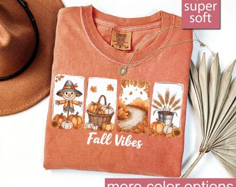 Comfort Colors® Fall Vibes Shirt, Fall Pumpkin Shirt, Fall Shirt, Girly Autumn Vibes Shirt, Fall Shirt, Cozy Autumn Harvest Shirt