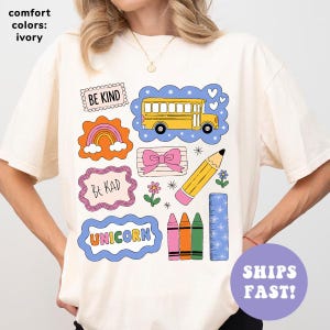 Comfort Colors Trendy Teacher Shirt, Colorful Doodle Back To School Shirt, Preppy Coquette School T-shirt, Girly Pink Bow Tee, Teacher Gifts