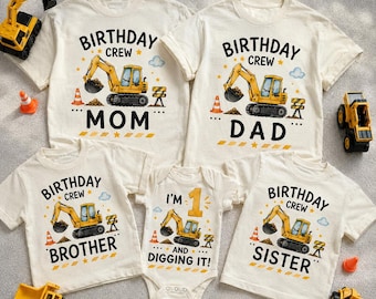 Construction Birthday Crew Shirt Family Matching Birthday Shirts Dad Mom Brother Sister Excavator Tee Personalized Construction Party Outfit