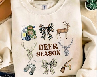 Girly Deer Season Sweatshirt, Camouflage Bows Shirt, Womens Hunting Sweatshirt, Deer Lease Shirt, Deer Hunter Sweatshirt, Deer Season, Hunt