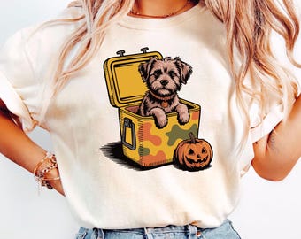 Comfort Colors® Halloween Shirt, Dog in Camo Cooler with Pumpkin Face, Fall Hunting Dog Shirt, Southern Spooky Halloween Tee
