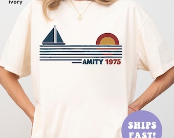 Jaws Amity 1975 Comfort Colors Shirt, Amity Island Shirt, Shark Attack Shirt, Shark Week Gifts