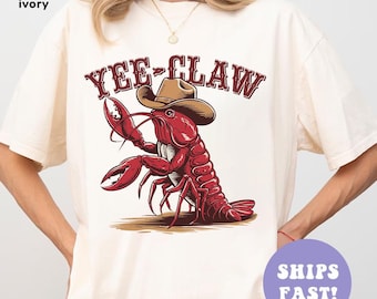 Lobster Cowboy Shirt UNISEX Comfort Colors® Trendy Yee Claw Tee Funny Lobster Tshirt Western Beach Top Amalfi Coast Trip Tomato Girl Summer