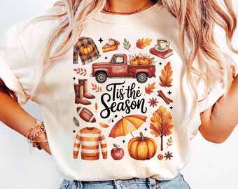 Comfort Colors Fall Shirt, Tis the Season Shirt, Fall Football Shirt, Women's Fall Shirt, Pumpkin Season, Fall Harvest Shirt, Autumn Doodle