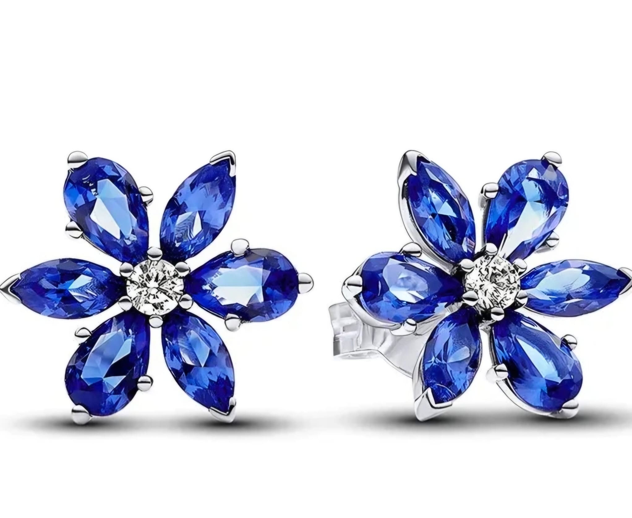 New Silver 925 Sparkling Heart Stud Earrings Stud, Gift for Her, Charm Pendants, Free Gift, Sparkling Blue Herbarium Cluster Stud Earrings