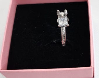 Anillo brillante de Disney Stitch en plata 925. Regalo para ella. Colgante con dije. El mejor regalo. Incluye bolsa o caja Pandora.