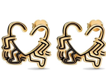 New Silver 925 Stud Earrings Stud Keith Haring Pandora, Gift for Her, Charm Pendants, Free Gift