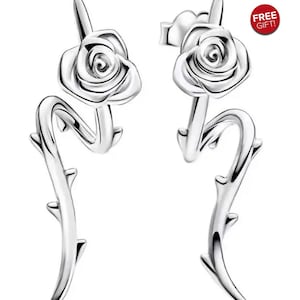 Nya Silver 925 Rose Pandora Örhängen Örhängen, Gåva till Henne, Charm Hängen, Gratis Gåva och Kuvert eller Ask