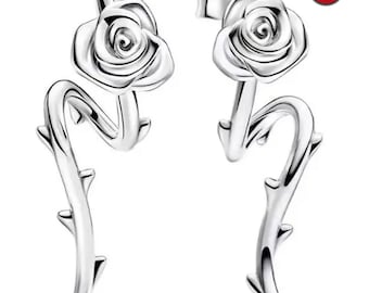New Silver 925 Rose Pandora Stud Earrings Stud, Gift for Her, Charm Pendants, Free Gift and Envelope or Box