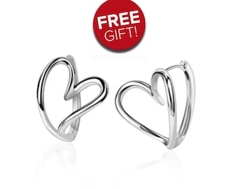 Nieuwe zilveren hartvormige oorringen 925, cadeau voor haar, bedelhangers, gratis cadeau, kerstcadeau, gratis doos
