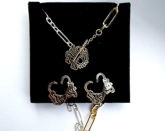 Pendientes y collar nuevos de plata 925 de 45 cm de Keith Haring Pandora, regalo para ella, colgantes con dijes, regalo gratis.