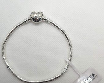 Bracelet Moments New Silver 925 Heart Sparkling Clasp Snake Chain Bracelet, Best Gift For Her, Charm Pendant, Free Pouch