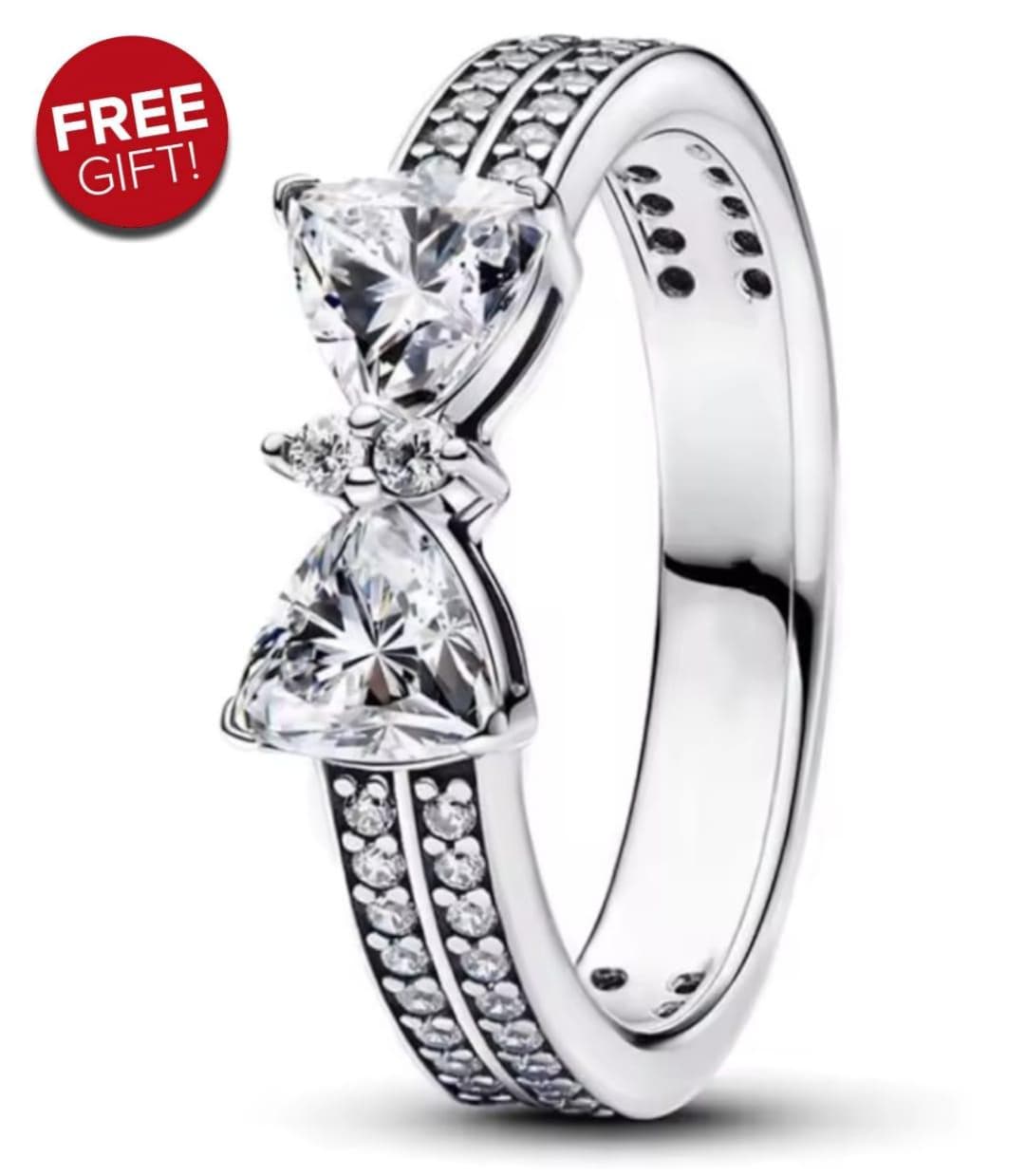 Sparkling Gift Bow Ring - Silver Pave 2.0 Carat Cubic Zirconia, Adjustable Size, Rhodium Plated