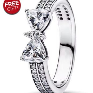 Sparkling Bow  Ring Silver 925 , Gift For Her, Charm Pendant, Best Gift, Free Pandora Pouch or Box
